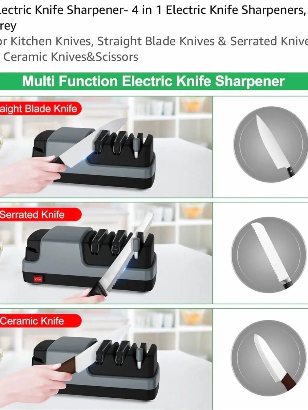 Electric Kitchen Knife Sharpener - Gray